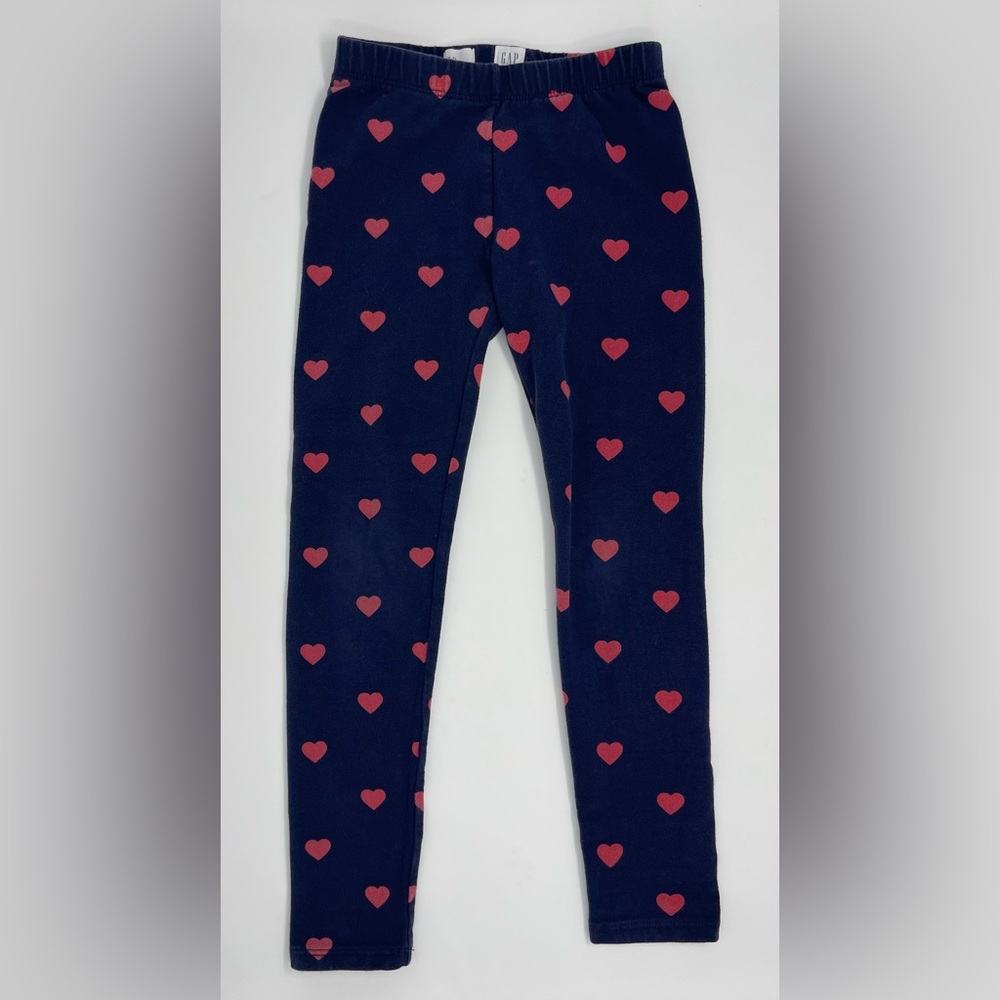 GAP KIDS: Navy Blue Leggings with Red Hearts; Size Small (6-7)